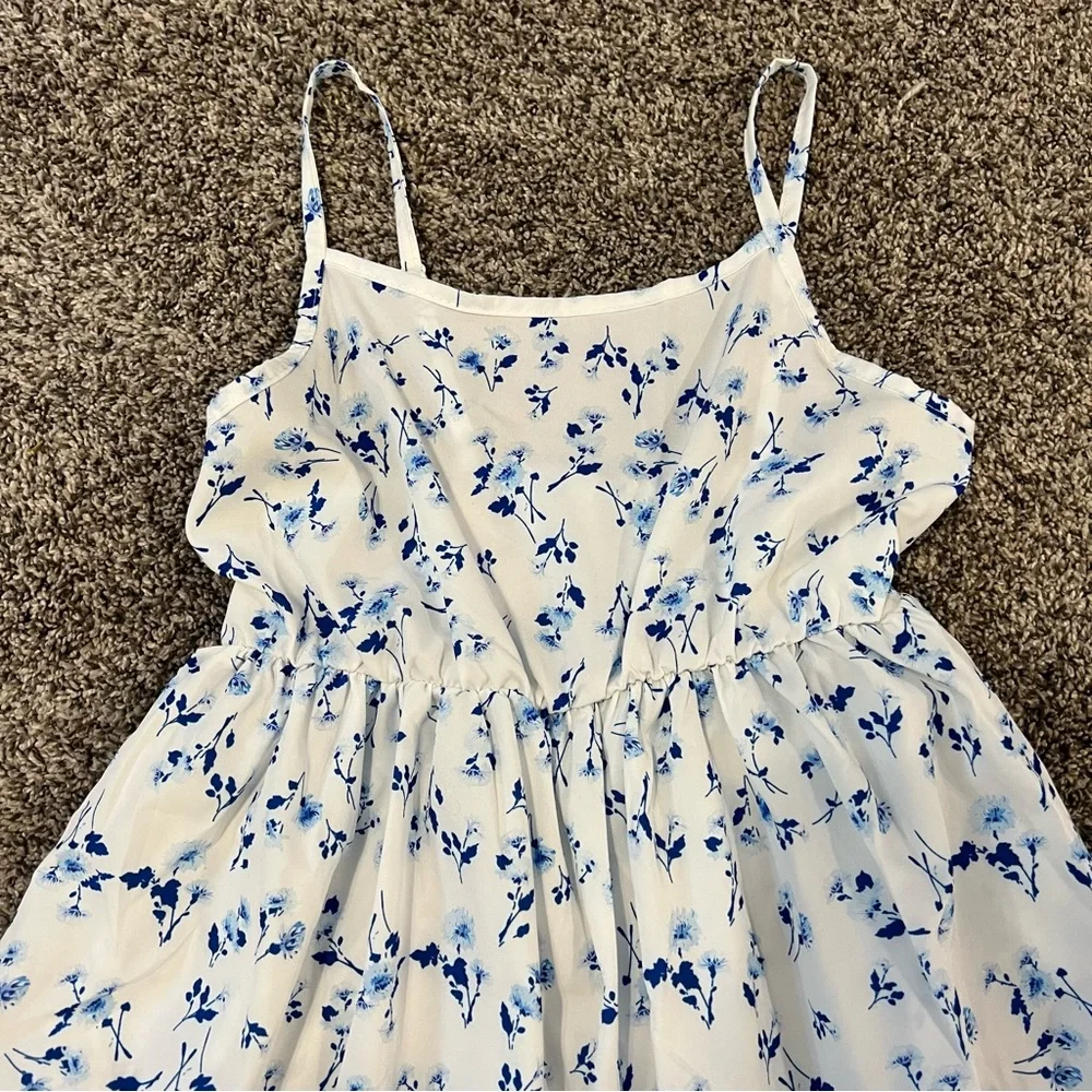 SHEIN Blue and White Smocked Tiered Sundress - Picture 3 of 3